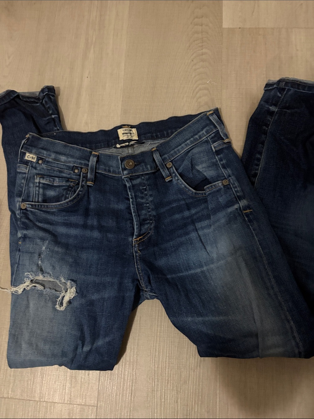 Citizens Of Humanity Distressed Slim Straight Dark Blue Jeans